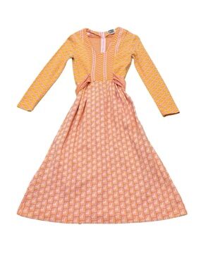 Vintage 1970s Psychedelic Maxi Dress Orange Pink Geometric Mod